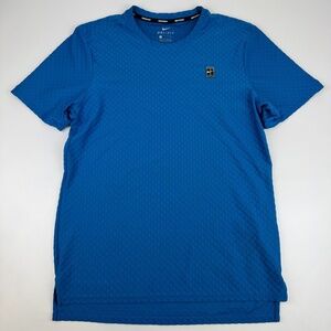 Nike Court Mens Size S Tennis 3-D Checkered Crew T Shirt Blue *Read 855279-418